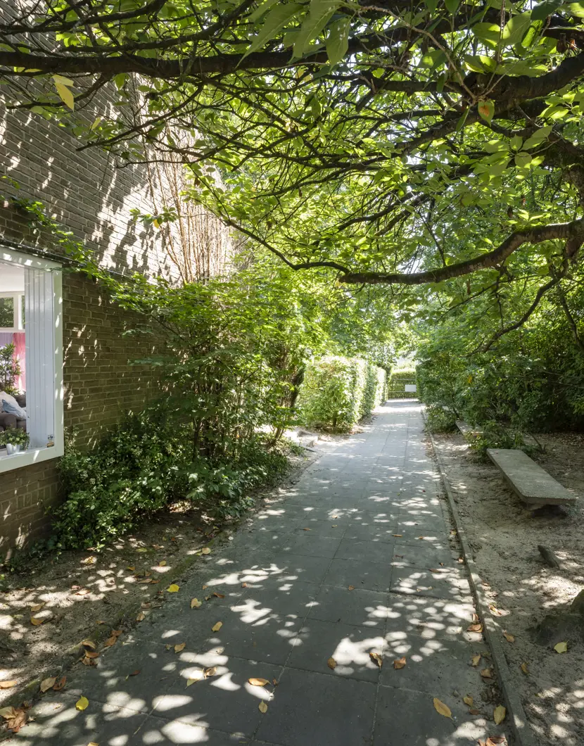 pad met bomen en planten naar kinderopvang locatie postpad